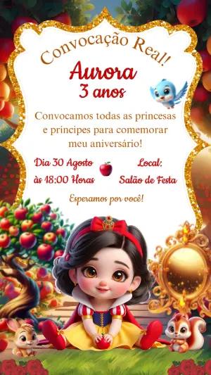 Convite de Aniversário Branca de Neve Fofa para Editar