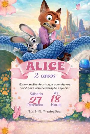Convite Digital Zootopia: Modelo de Aniversário para Editar