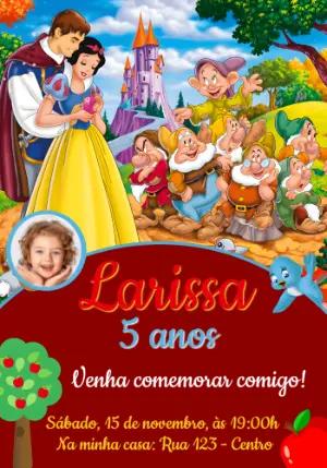 Convite de Aniversário Branca de Neve com Foto para Editar Online