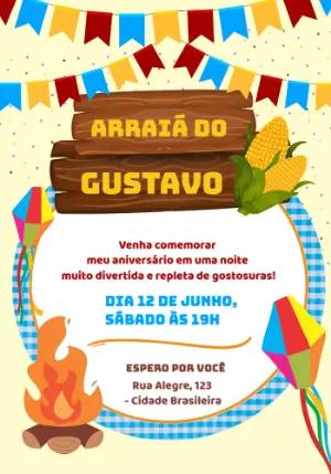 Convite Arraiá de Aniversário com Fogueira para Editar Online