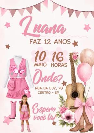 Convite Aniversário Cowgirl: Vire a Personagem com sua Foto IA
