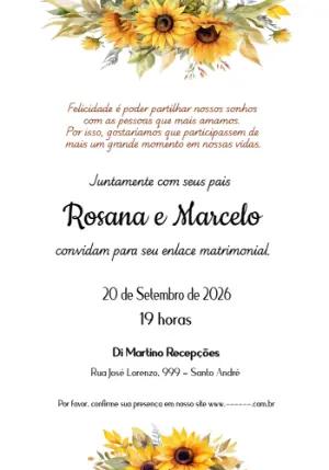 Convite de Casamento Girassol Rústico Editável Online