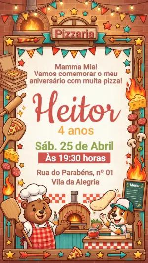 Convite de Aniversário Pizzaria Divertido para Editar Online