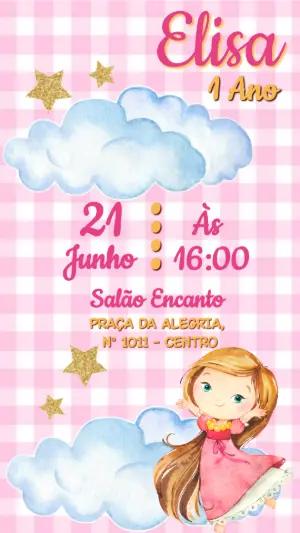 Convite Aniversário Princesa Rosa Editável para Menina