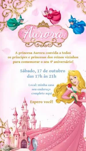Convite de Aniversário Bela Adormecida Editável Online