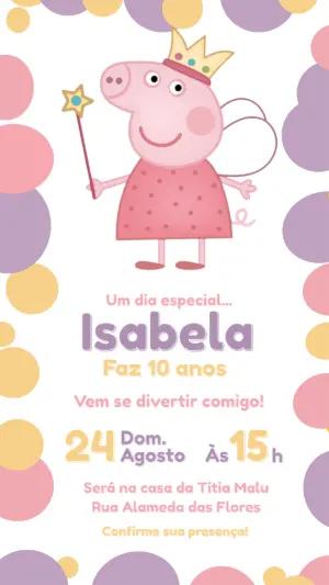 Convite Digital Peppa Pig Fada Editável para Festa Infantil