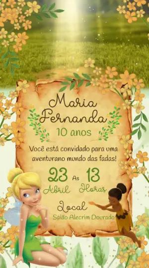 Convite de Aniversário Tinker Bell e Fadas Modelo Editável