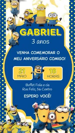 Convite de Aniversário Minions em Festa para Editar