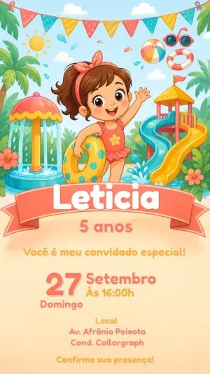 Convite Aniversário Parque Aquático Menina para Editar