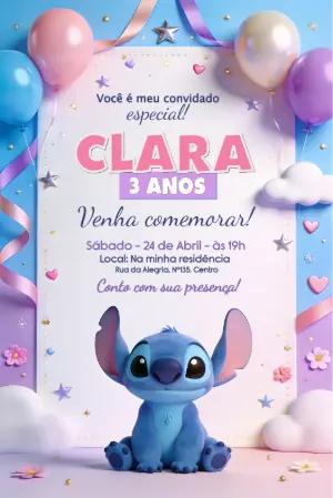 Convite de Aniversário do Stitch: Modelo Digital para Editar