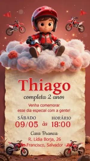 Convite de Aniversário Motocross Infantil 3D para Editar