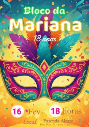Convite de Aniversário Tema Carnaval com Máscara para Editar