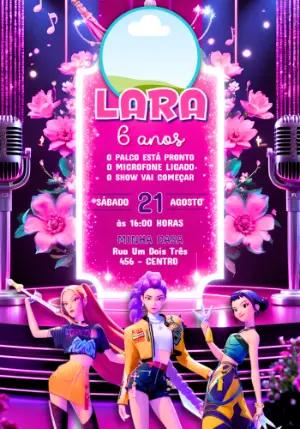 Convite de Aniversário K-pop Neon com Foto para Editar