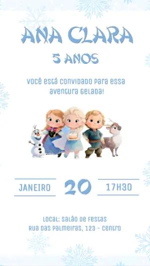 Convite de Aniversário Frozen Infantil Aventura Gelada Editável