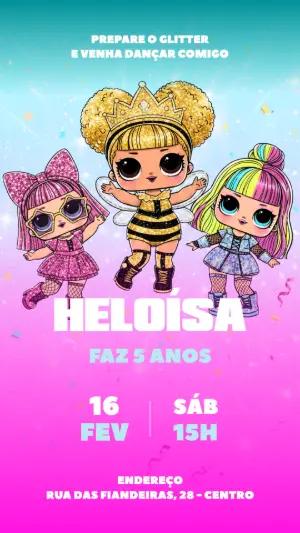 Convite de Aniversário Bonecas LOL Surpreise Glitter para Editar Online