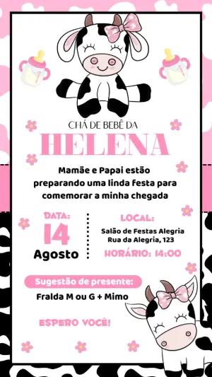 Convite Chá de Bebê Vaquinha Rosa para Editar Online