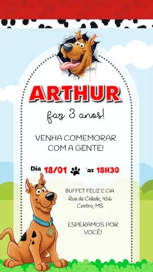 Convite de Aniversário Scooby-Doo Infantil para Editar