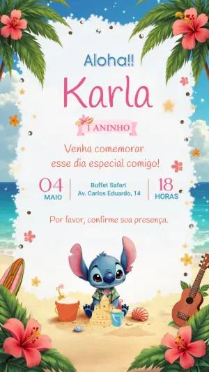 Convite de Aniversário Stitch Havaiano para Editar Online