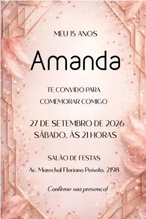 Convite de 15 Anos Art Déco Rose Gold para Editar