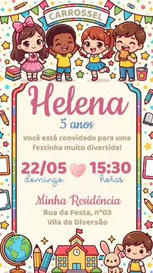 Convite de Aniversário Carrossel Infantil para Editar