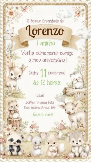 Convite de Aniversário Bosque Encantado Aquarela Editável