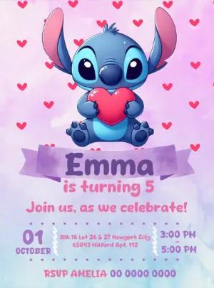 Stitch Birthday Party Invitation to Edit Online