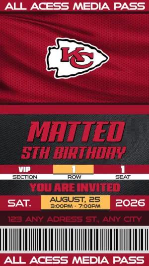 American Football Ticket Birthday Invite NFL Kansas City Chiefs
