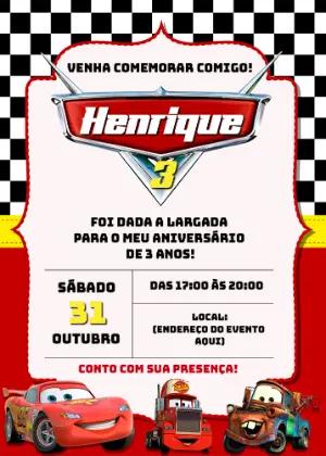 Convite de Aniversário Carros Relâmpago McQueen para Editar