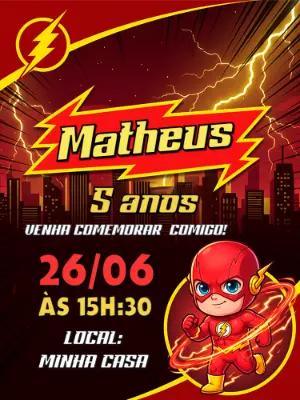 Convite Digital Aniversário Flash Herói Editável