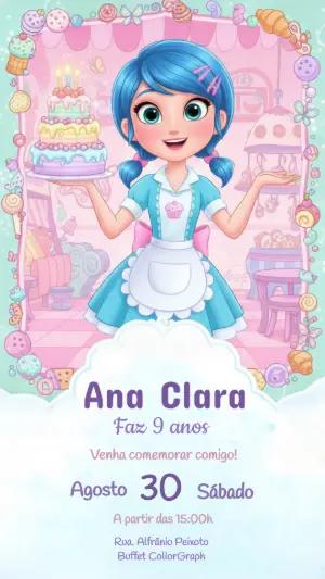Convite Digital Festa Confeitaria Doce Menina Editável