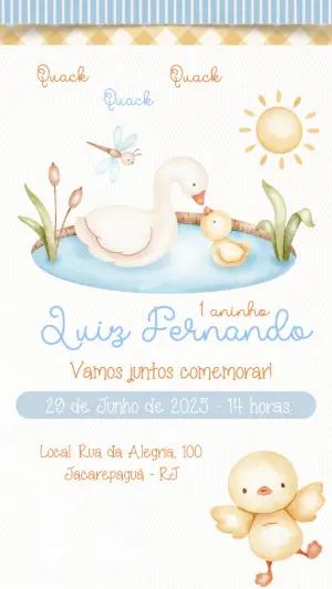 Convite Aniversário Patinho Aquarela para Editar Online