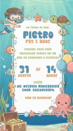 Convite Animado Aniversário Fundo do Mar para Editar Online