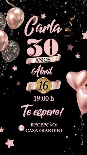 Convite de Aniversário Feminino Elegante Rose Gold Editável