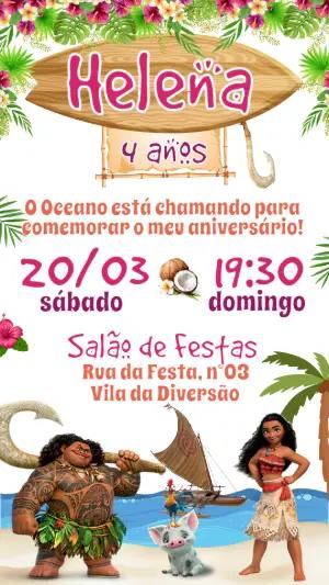 Convite de Aniversário Moana Tropical para Editar Online