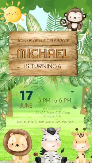 Animated Jungle Safari Birthday Invitation Video Template
