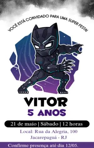 Convite Aniversário Pantera Negra para Editar Online