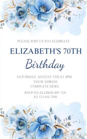 Elegant Blue Floral Birthday Invitation Digital Template
