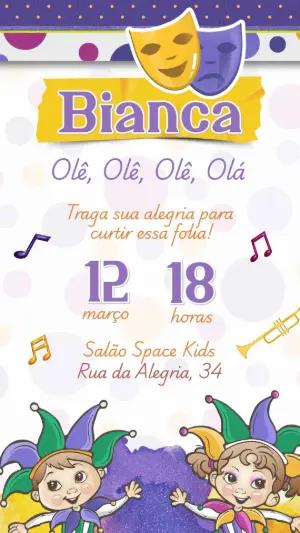 Convite Aniversário Carnaval com Máscaras para Editar Online