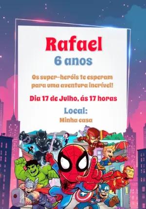 Convite de Aniversário Super Heróis Vingadores para Editar