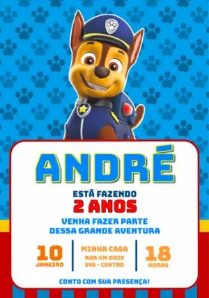 Convite de Aniversário Patrulha Canina Chase Editável Online