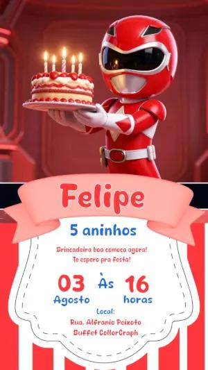 Convite de Aniversário Power Ranger Fofo para Editar