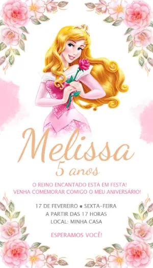 Convite de Aniversário Princesa Aurora para Editar Online