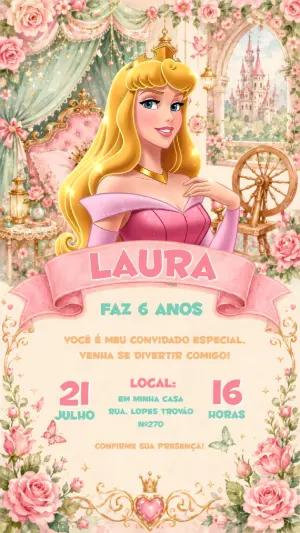 Convite Aniversário Princesa Aurora Aquarela Editável