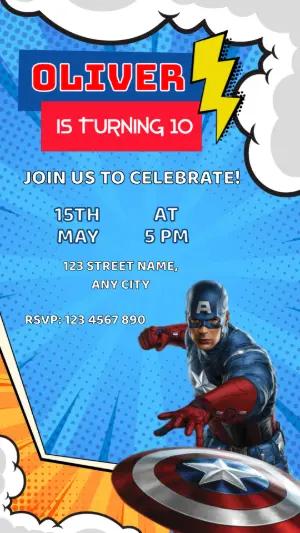 Animated Captain America Birthday Video Invitation Template