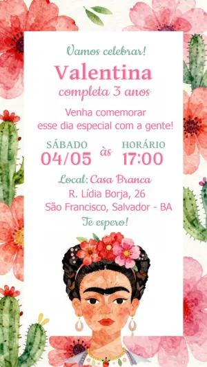 Convite de Aniversário Infantil Tema Frida Kahlo Editável