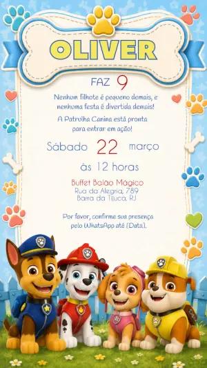 Convite de Aniversário Patrulha Canina para Editar