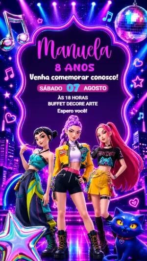 Convite de Aniversário  Guerreiras do K-pop Neon para Editar