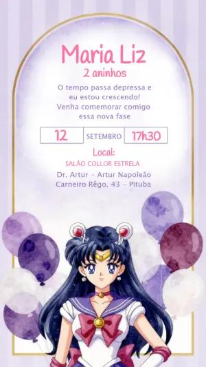 Convite de Aniversário Sailor Moon Roxo para Editar