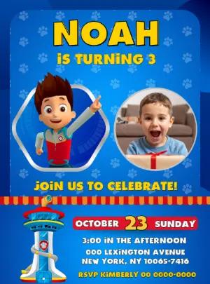 Puppy Patrol Photo Birthday Invitation - Editable Template for Kids