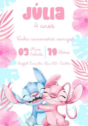 Convite Aniversário Stitch e Angel para Editar Online